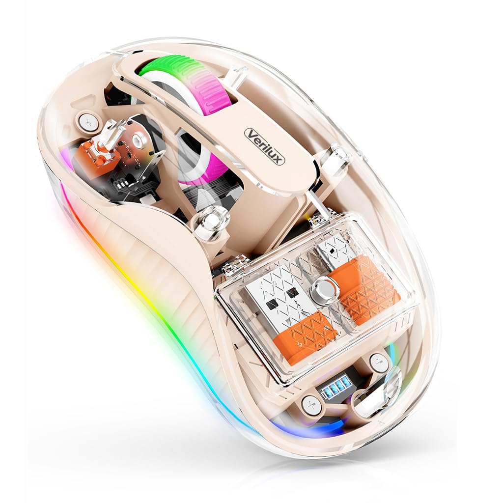 Verilux Wireless Mouse, Transparent Rechargeable Bluetooth Mouse, Wireless Gaming Mouse with 2.4G & 3.0BT & 5.0BT, 4 Gears Adjustable DPI Design Wireless Mouse for Laptops/Mac/PC/iPad-Pink Verilux Wireless Mouse, Transparent Rechargeable Bluetooth Mouse, Wireless Gaming Mouse with 2.4G & 3.0BT & 5.0BT, 4 Gears Adjustable DPI Design Wireless Mouse for Laptops/Mac/PC/iPad-Pink